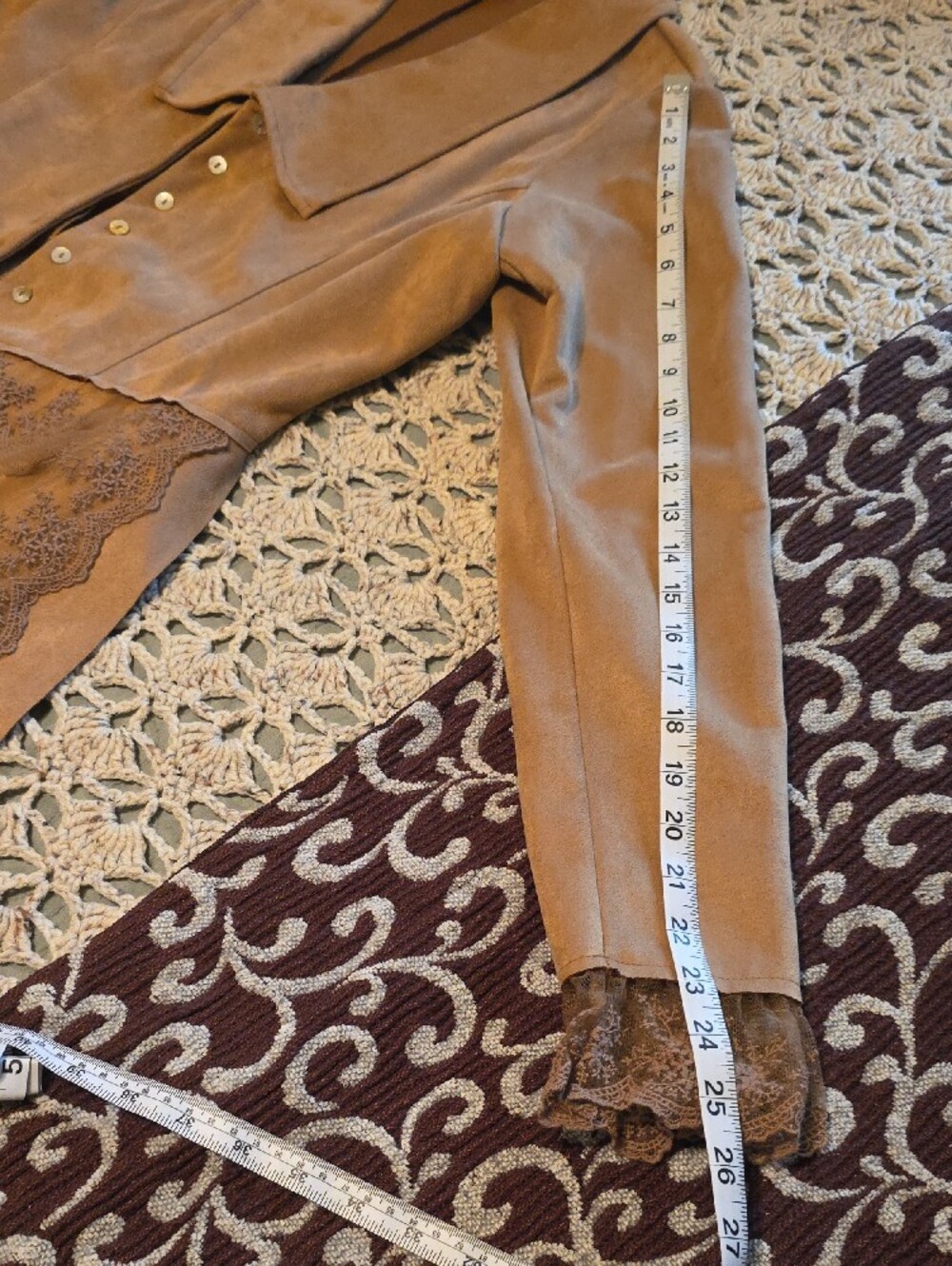 VENUS Tan Suede-Look Lace Trim Blazer - Picture 4 of 6